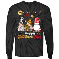 Happy Hallothanksmas Gnomes Halloween Thanksgiving Christmas Tie-Dye Long Sleeve Shirt