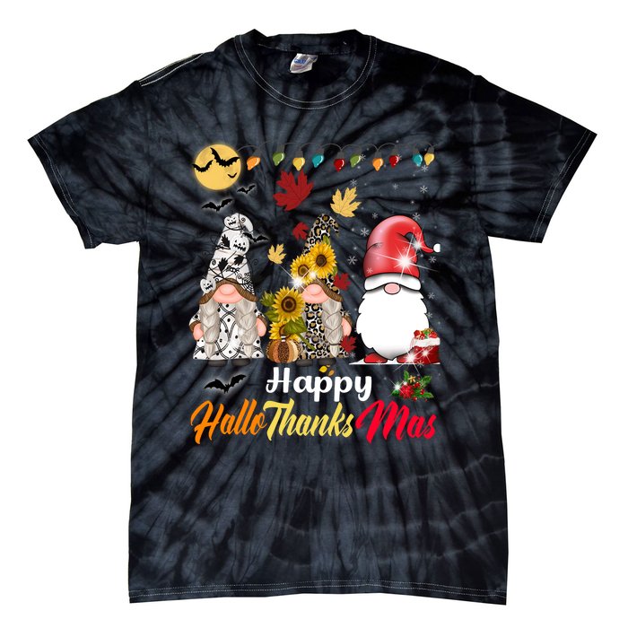 Happy Hallothanksmas Gnomes Halloween Thanksgiving Christmas Tie-Dye T-Shirt