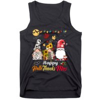 Happy Hallothanksmas Gnomes Halloween Thanksgiving Christmas Tank Top