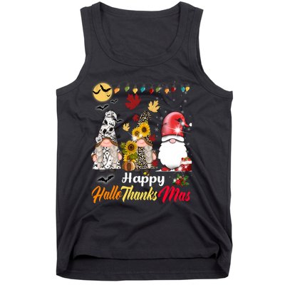 Happy Hallothanksmas Gnomes Halloween Thanksgiving Christmas Tank Top