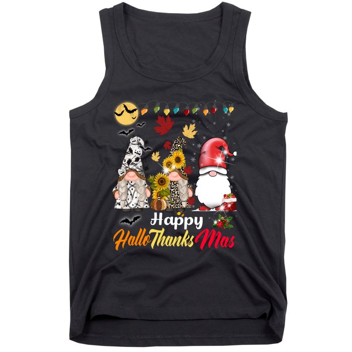 Happy Hallothanksmas Gnomes Halloween Thanksgiving Christmas Tank Top