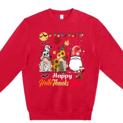 Happy Hallothanksmas Gnomes Halloween Thanksgiving Christmas Premium Crewneck Sweatshirt