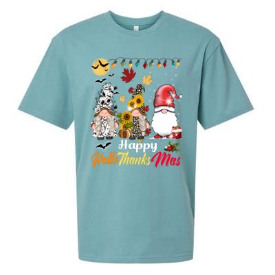 Happy Hallothanksmas Gnomes Halloween Thanksgiving Christmas Sueded Cloud Jersey T-Shirt