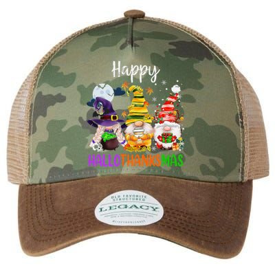 Happy Hallothanksmas Gnomes Halloween Thanksgiving Christmas Funny Legacy Tie Dye Trucker Hat