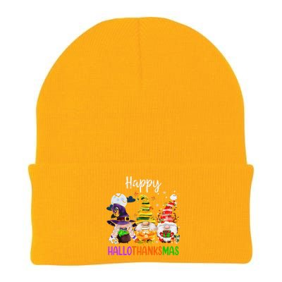 Happy Hallothanksmas Gnomes Halloween Thanksgiving Christmas Funny Knit Cap Winter Beanie