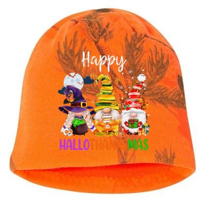 Happy Hallothanksmas Gnomes Halloween Thanksgiving Christmas Funny Kati - Camo Knit Beanie