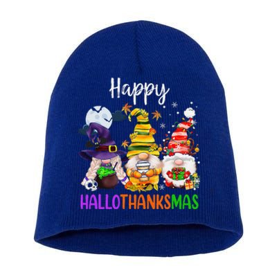 Happy Hallothanksmas Gnomes Halloween Thanksgiving Christmas Funny Short Acrylic Beanie