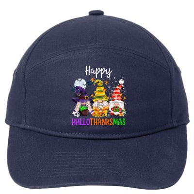 Happy Hallothanksmas Gnomes Halloween Thanksgiving Christmas Funny 7-Panel Snapback Hat