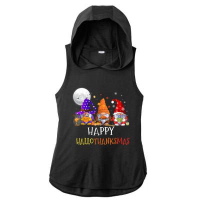 Happy Hallothanksmas Gnomes Halloween Christmas Thanksgiving Ladies PosiCharge Tri-Blend Wicking Draft Hoodie Tank