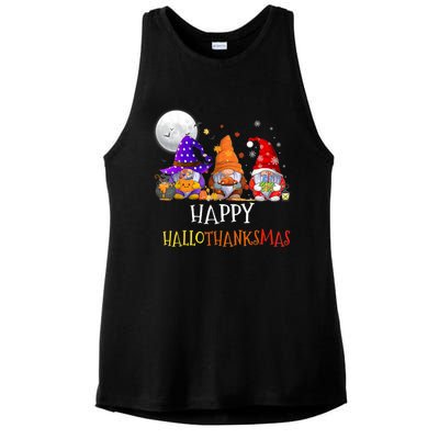 Happy Hallothanksmas Gnomes Halloween Christmas Thanksgiving Ladies PosiCharge Tri-Blend Wicking Tank