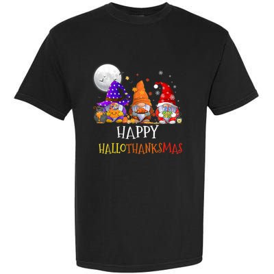 Happy Hallothanksmas Gnomes Halloween Christmas Thanksgiving Garment-Dyed Heavyweight T-Shirt