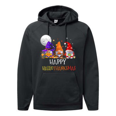 Happy Hallothanksmas Gnomes Halloween Christmas Thanksgiving Performance Fleece Hoodie