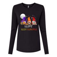 Happy Hallothanksmas Gnomes Halloween Christmas Thanksgiving Womens Cotton Relaxed Long Sleeve T-Shirt