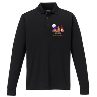 Happy Hallothanksmas Gnomes Halloween Christmas Thanksgiving Performance Long Sleeve Polo