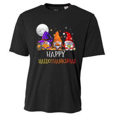 Happy Hallothanksmas Gnomes Halloween Christmas Thanksgiving Cooling Performance Crew T-Shirt