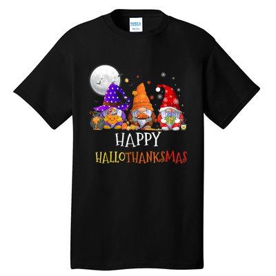 Happy Hallothanksmas Gnomes Halloween Christmas Thanksgiving Tall T-Shirt