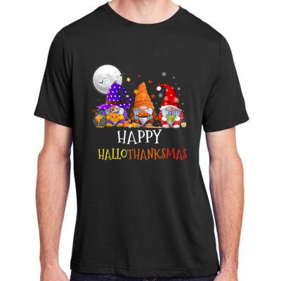 Happy Hallothanksmas Gnomes Halloween Christmas Thanksgiving Adult ChromaSoft Performance T-Shirt