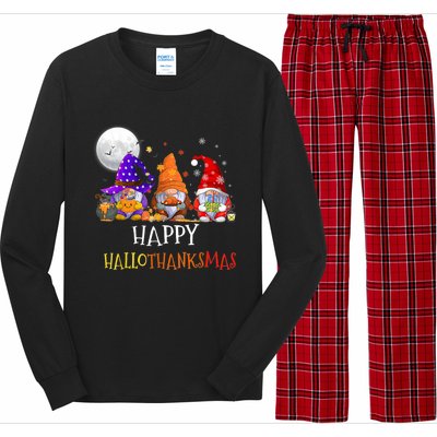 Happy Hallothanksmas Gnomes Halloween Christmas Thanksgiving Long Sleeve Pajama Set