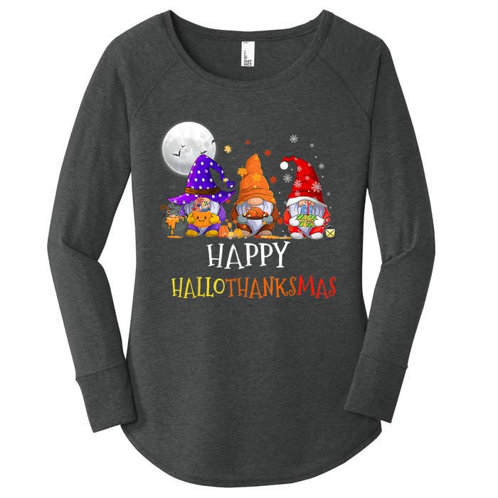 Happy Hallothanksmas Gnomes Halloween Christmas Thanksgiving Women's Perfect Tri Tunic Long Sleeve Shirt