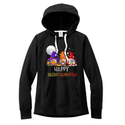 Happy Hallothanksmas Gnomes Halloween Christmas Thanksgiving Women's Fleece Hoodie