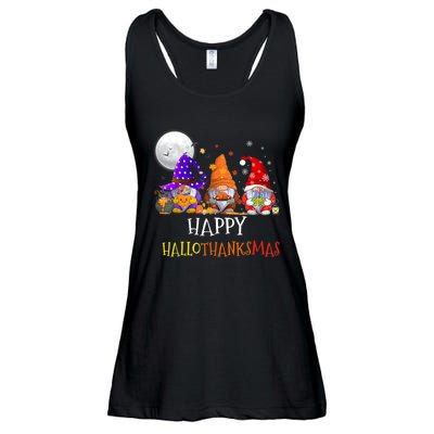 Happy Hallothanksmas Gnomes Halloween Christmas Thanksgiving Ladies Essential Flowy Tank