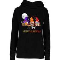 Happy Hallothanksmas Gnomes Halloween Christmas Thanksgiving Womens Funnel Neck Pullover Hood