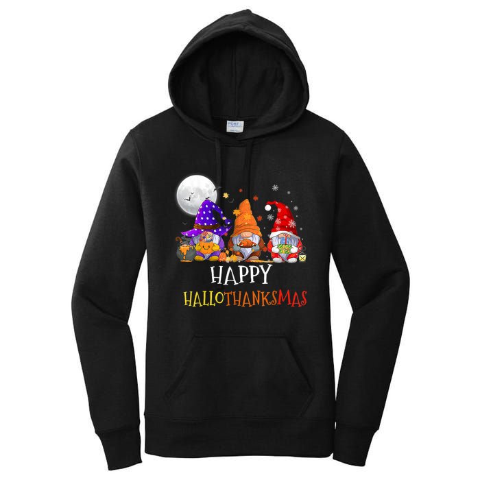 Happy Hallothanksmas Gnomes Halloween Christmas Thanksgiving Women's Pullover Hoodie