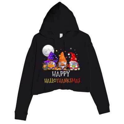 Happy Hallothanksmas Gnomes Halloween Christmas Thanksgiving Crop Fleece Hoodie