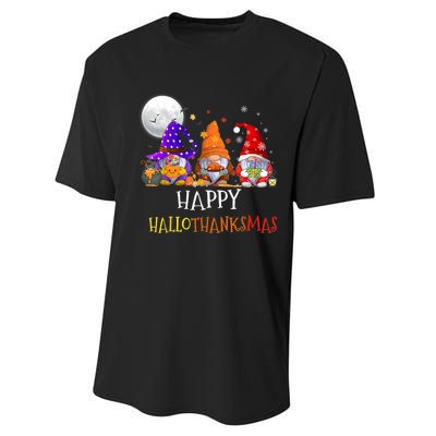 Happy Hallothanksmas Gnomes Halloween Christmas Thanksgiving Performance Sprint T-Shirt