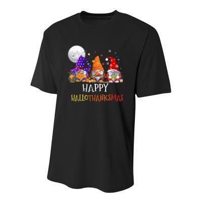 Happy Hallothanksmas Gnomes Halloween Christmas Thanksgiving Youth Performance Sprint T-Shirt