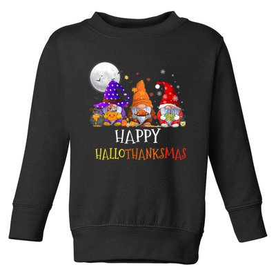 Happy Hallothanksmas Gnomes Halloween Christmas Thanksgiving Toddler Sweatshirt