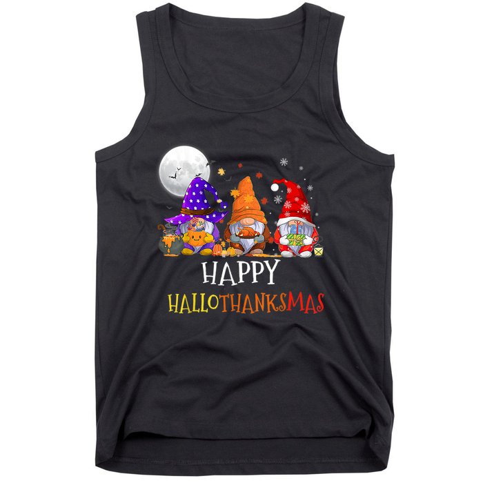 Happy Hallothanksmas Gnomes Halloween Christmas Thanksgiving Tank Top