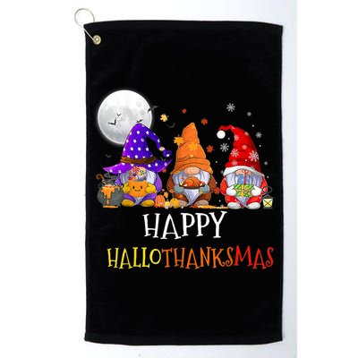 Happy Hallothanksmas Gnomes Halloween Christmas Thanksgiving Platinum Collection Golf Towel