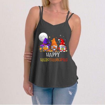 Happy Hallothanksmas Gnomes Halloween Christmas Thanksgiving Women's Strappy Tank