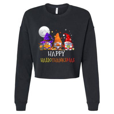 Happy Hallothanksmas Gnomes Halloween Christmas Thanksgiving Cropped Pullover Crew