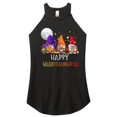 Happy Hallothanksmas Gnomes Halloween Christmas Thanksgiving Women's Perfect Tri Rocker Tank