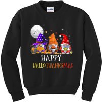 Happy Hallothanksmas Gnomes Halloween Christmas Thanksgiving Kids Sweatshirt