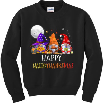 Happy Hallothanksmas Gnomes Halloween Christmas Thanksgiving Kids Sweatshirt