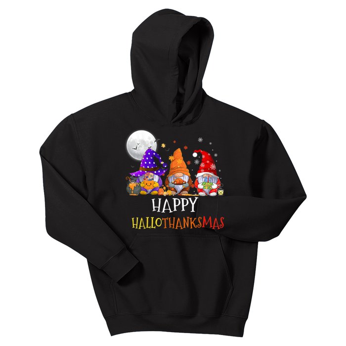 Happy Hallothanksmas Gnomes Halloween Christmas Thanksgiving Kids Hoodie