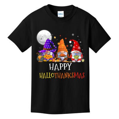 Happy Hallothanksmas Gnomes Halloween Christmas Thanksgiving Kids T-Shirt