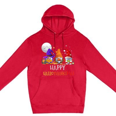 Happy Hallothanksmas Gnomes Halloween Christmas Thanksgiving Premium Pullover Hoodie