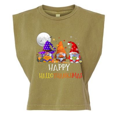 Happy Hallothanksmas Gnomes Halloween Christmas Thanksgiving Garment-Dyed Women's Muscle Tee