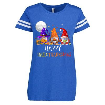 Happy Hallothanksmas Gnomes Halloween Christmas Thanksgiving Enza Ladies Jersey Football T-Shirt