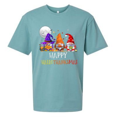 Happy Hallothanksmas Gnomes Halloween Christmas Thanksgiving Sueded Cloud Jersey T-Shirt