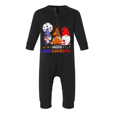 Happy Hallothanksmas Gnomes Halloween Thanksgiving Christmas Infant Fleece One Piece