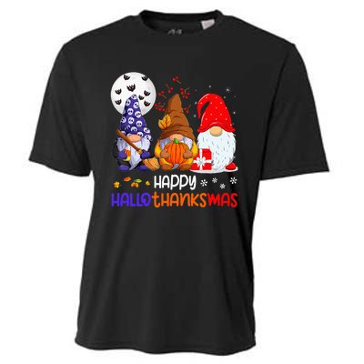 Happy Hallothanksmas Gnomes Halloween Thanksgiving Christmas Cooling Performance Crew T-Shirt