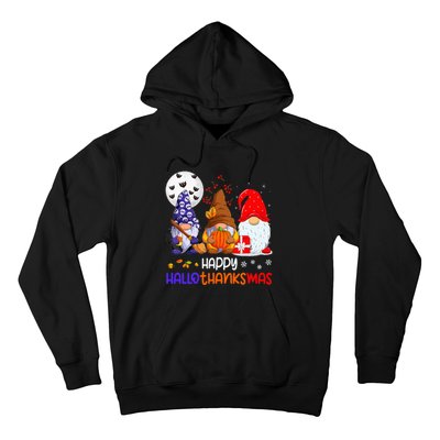 Happy Hallothanksmas Gnomes Halloween Thanksgiving Christmas Hoodie