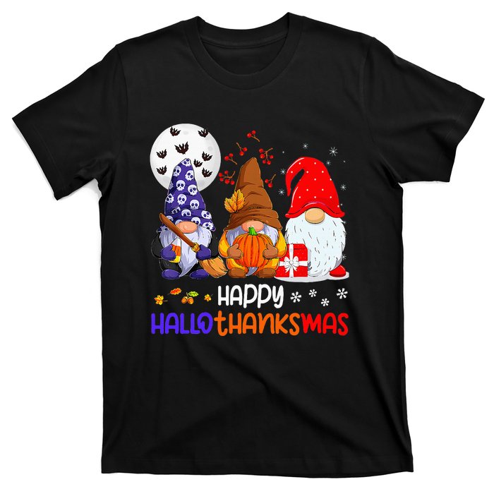 Happy Hallothanksmas Gnomes Halloween Thanksgiving Christmas T-Shirt