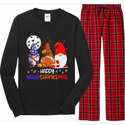 Happy Hallothanksmas Gnomes Halloween Thanksgiving Christmas Long Sleeve Pajama Set