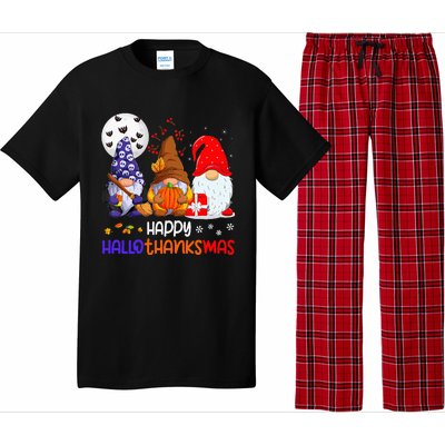 Happy Hallothanksmas Gnomes Halloween Thanksgiving Christmas Pajama Set